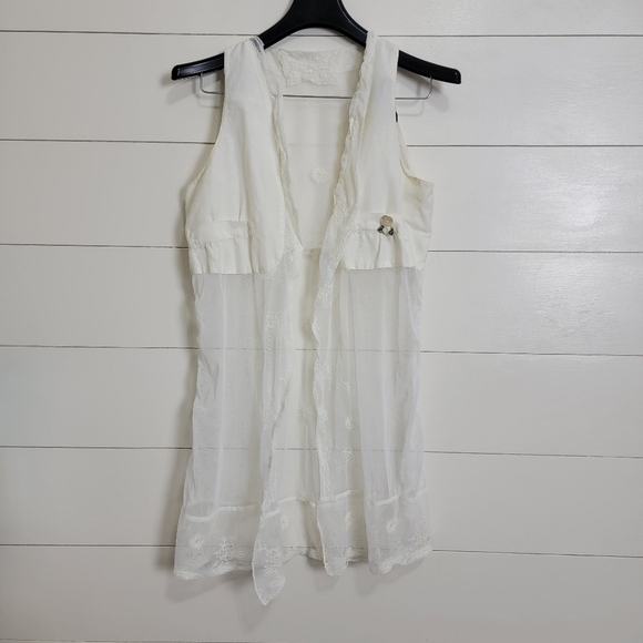 RARE Isla Ibiza Bonita 176 Cream Cotton Silk Blend Lace Boho Kimono Vest Small - Picture 1 of 8